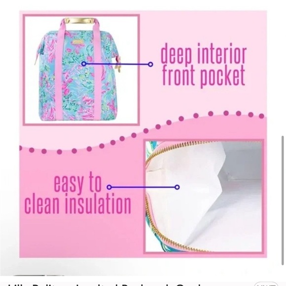 Lilly Pulitzer Insulted Backpack Cooler Large Pink Bag for Picnics, Beach, Pool, - Picture 4 of 5